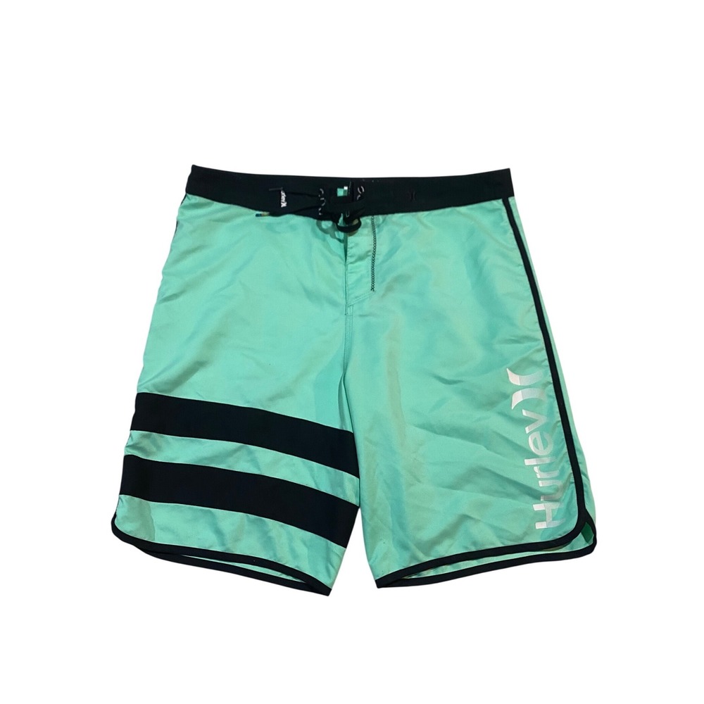 Hurley Mens Mint Green Black Striped Board Shorts Swim Trunks MBS003050 Size 34